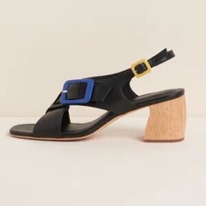 Charlotte Stone Mel in Black color block buckles wood heel SZ 9 never worn NIB